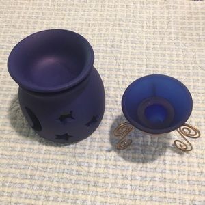 Oil and Candle Burner Navy Blue 5-Piece Set NEW Star & Moon Cut-Out Design NICE